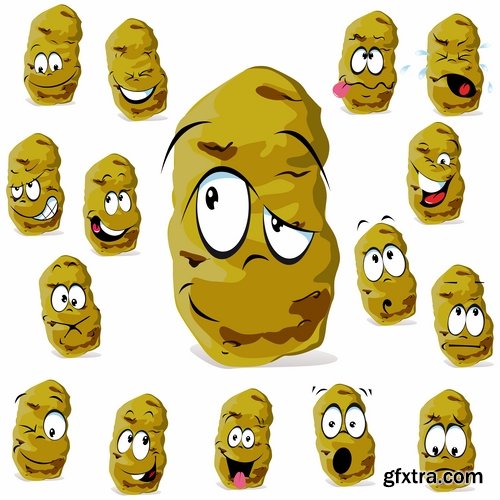 Collection of vector character picture funny smileys vegetable fruit icon 25 EPS