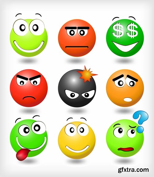 Collection of vector character picture funny smileys vegetable fruit icon 25 EPS