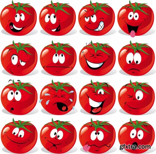 Collection of vector character picture funny smileys vegetable fruit icon 25 EPS