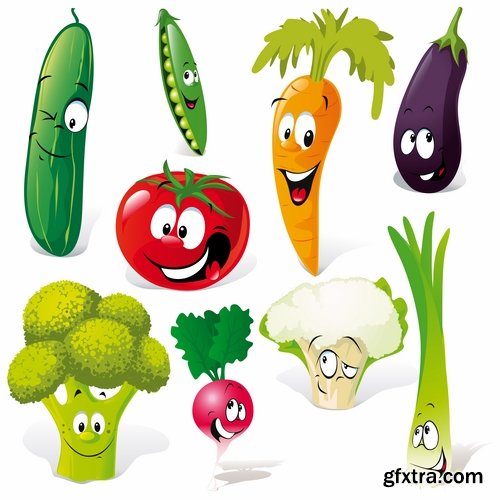 Collection of vector character picture funny smileys vegetable fruit icon 25 EPS