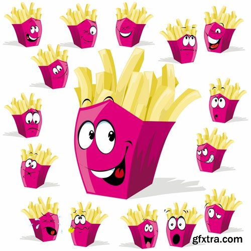 Collection of vector character picture funny smileys vegetable fruit icon 25 EPS