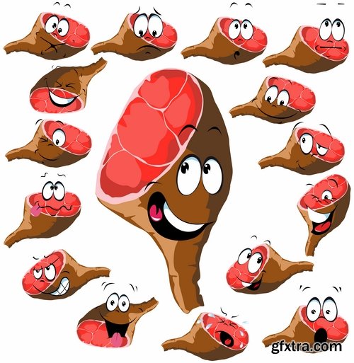 Collection of vector character picture funny smileys vegetable fruit icon 25 EPS