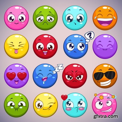 Collection of vector character picture funny smileys vegetable fruit icon 25 EPS