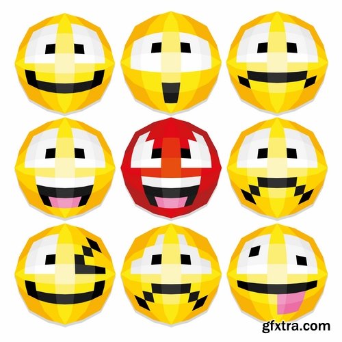 Collection of vector character picture funny smileys vegetable fruit icon 25 EPS