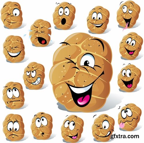 Collection of vector character picture funny smileys vegetable fruit icon 25 EPS