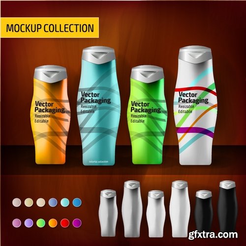 Collection of vector image set of tube packaging plastic container for perfumes 25 EPS