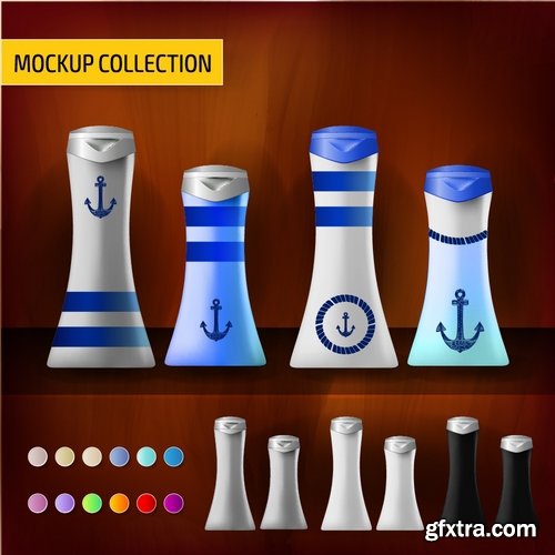 Collection of vector image set of tube packaging plastic container for perfumes 25 EPS