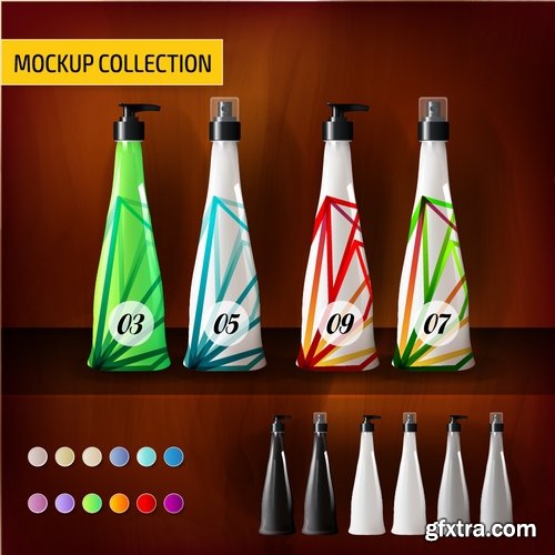 Collection of vector image set of tube packaging plastic container for perfumes 25 EPS