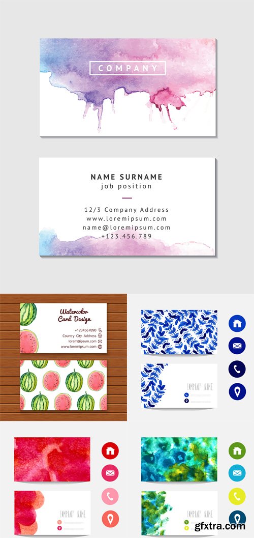 Vector Watercolor Business Cards Set 3