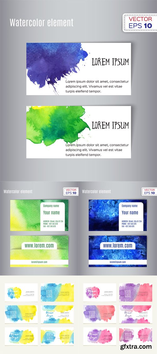 Vector Watercolor Business Cards Set 4