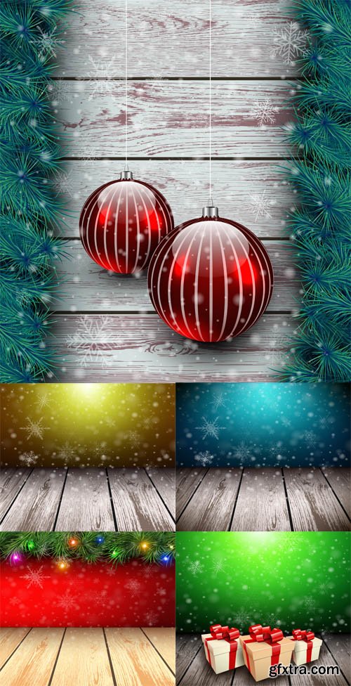 Vector Wooden Christmas Backgrounds 3D