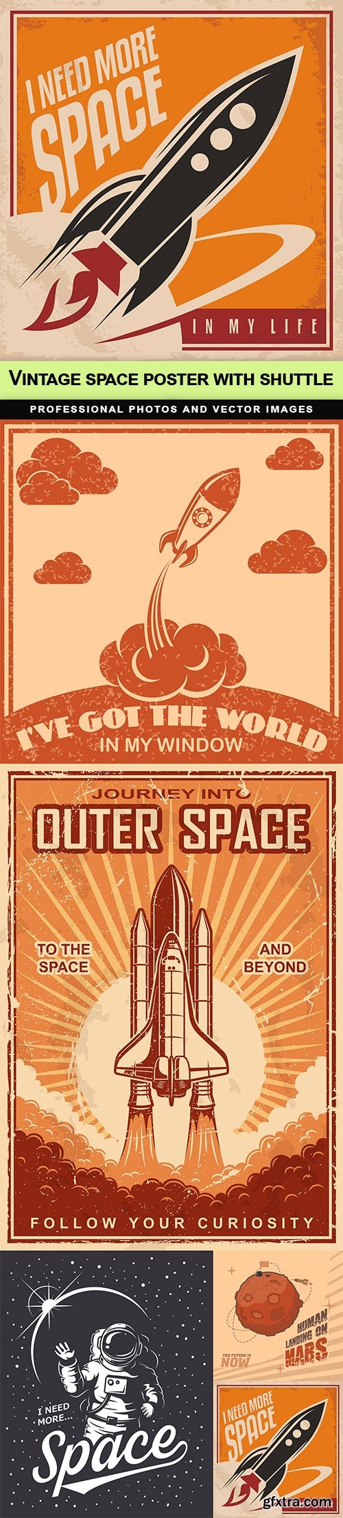 Vintage space poster with shuttle - 5 EPS