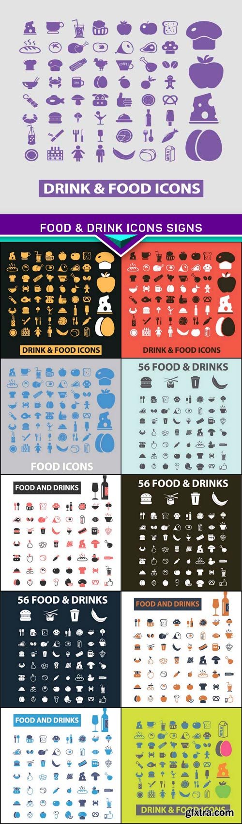 Food &amp; drink icons signs 11x EPS