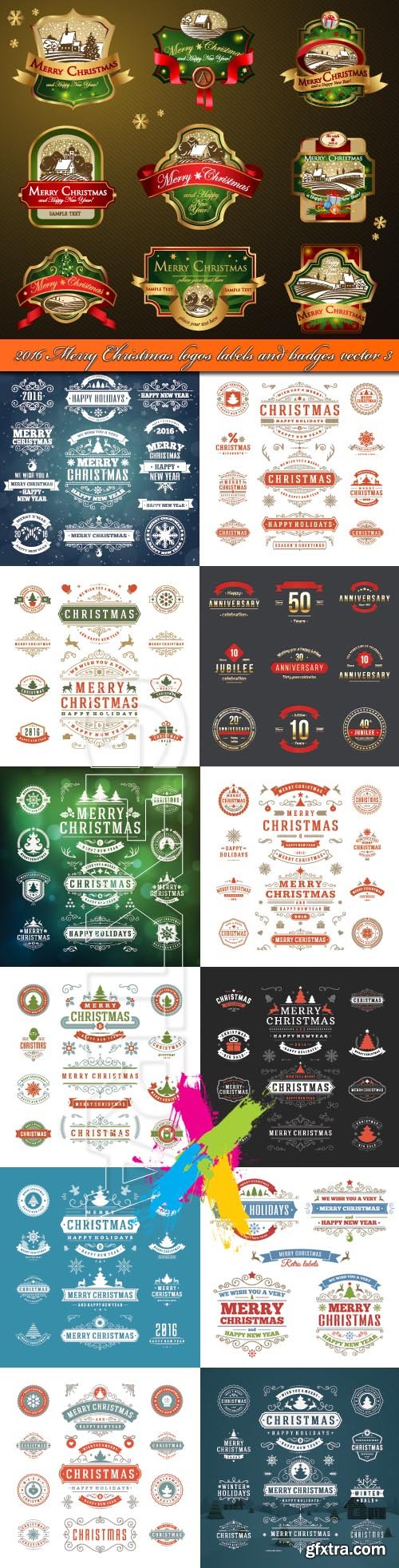 2016 Merry Christmas logos labels and badges vector 3