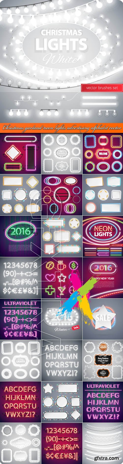 Christmas garland neon lights advertising alphabet vector