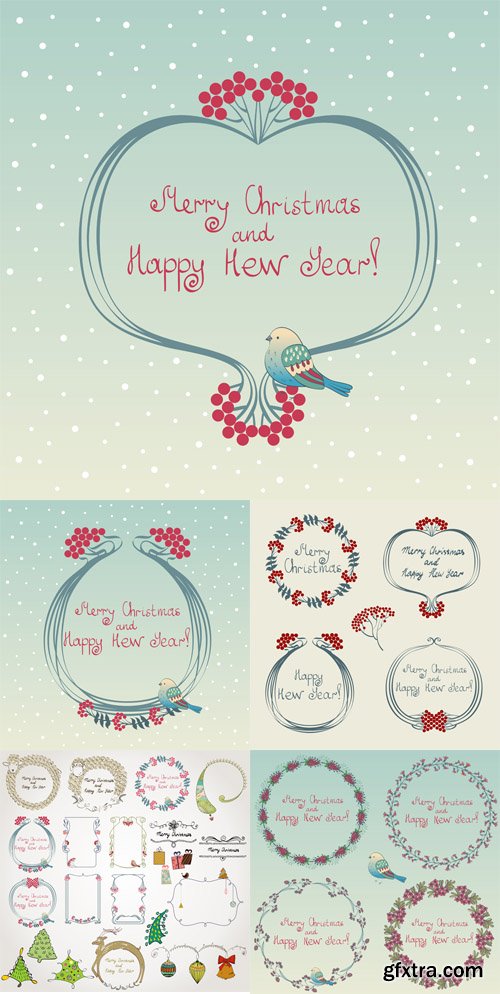 Merry Christmas Frames and Elements Vector Set