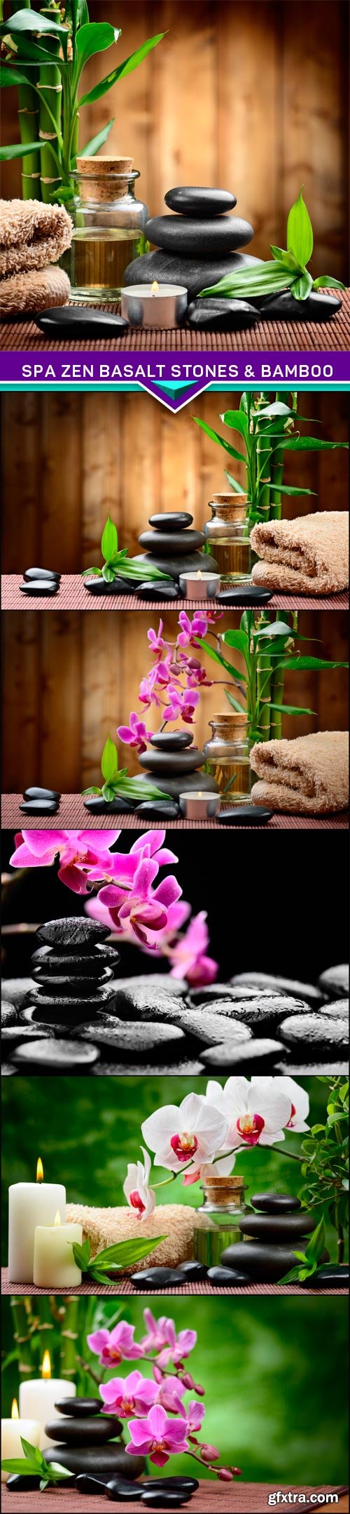 Spa zen basalt stones &amp; bamboo  6x JPEG