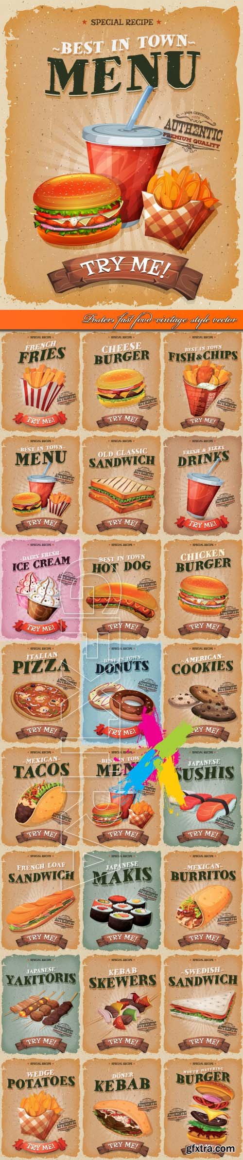 Posters fast food vintage style vector