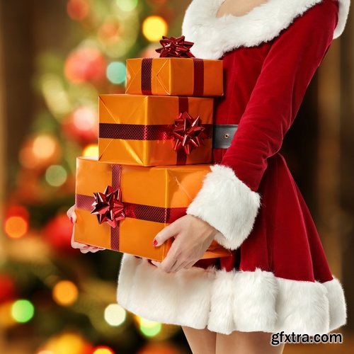 Collection girl woman gift Christmas New Year holiday gift box with festive ribbon 25 HQ Jpeg