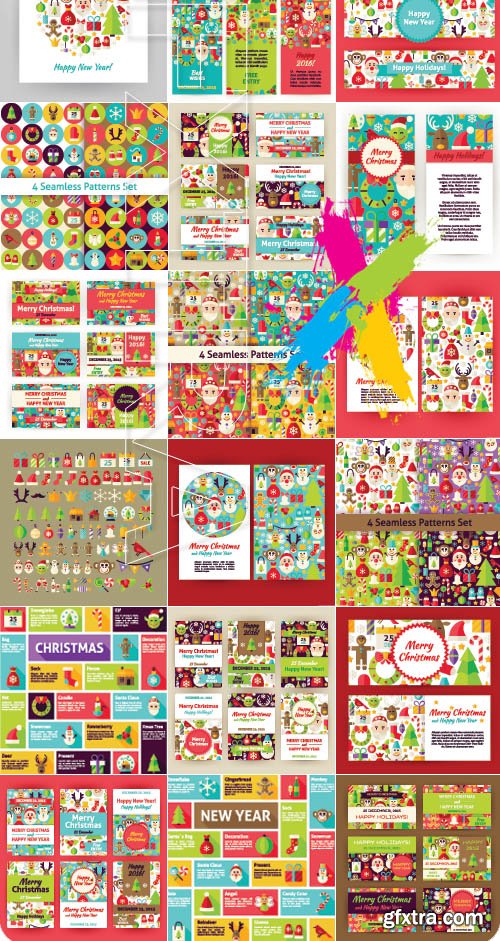 2016 Merry Christmas template banners cards icons seamless patterns vector