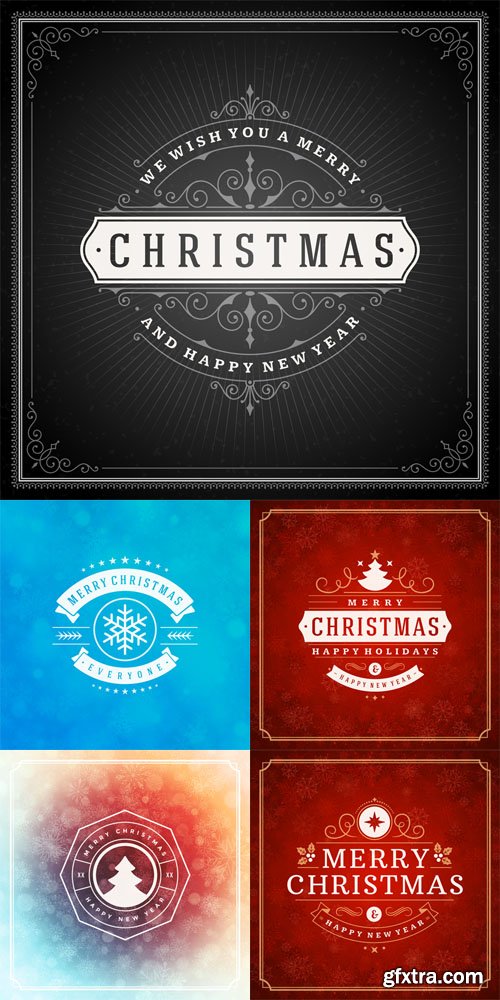 Merry Christmas greeting card lights and snowflakes vector background