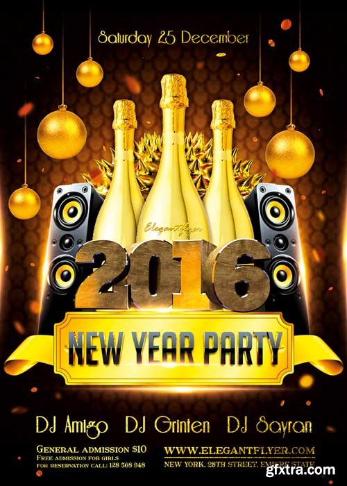 New Year Party 2016 Flyer Template + Facebook Cover