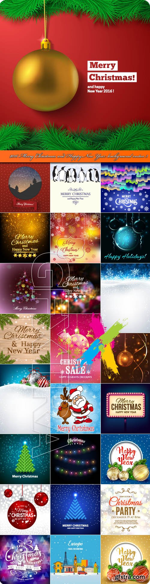 2016 Merry Christmas and Happy New Year background vector 3