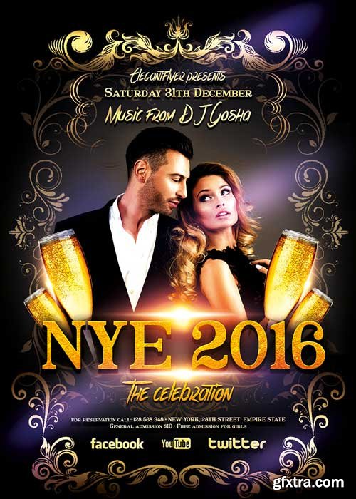 New Year Party 2 Flyer Template + Facebook Cover