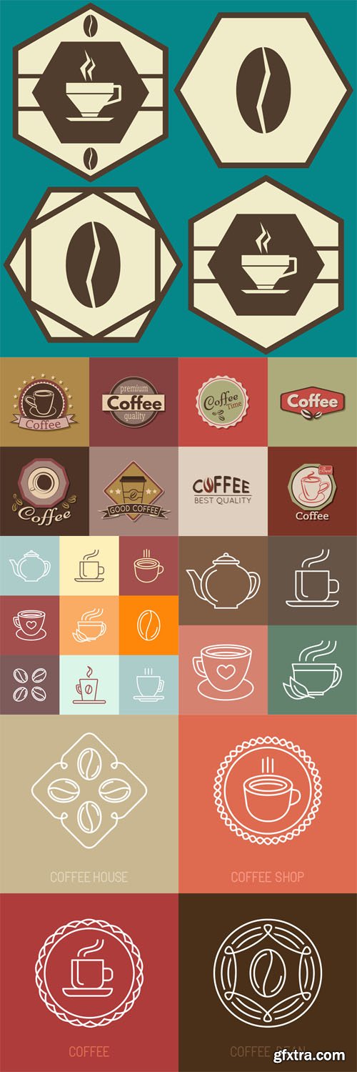 Set of coffee labels, badges and logos