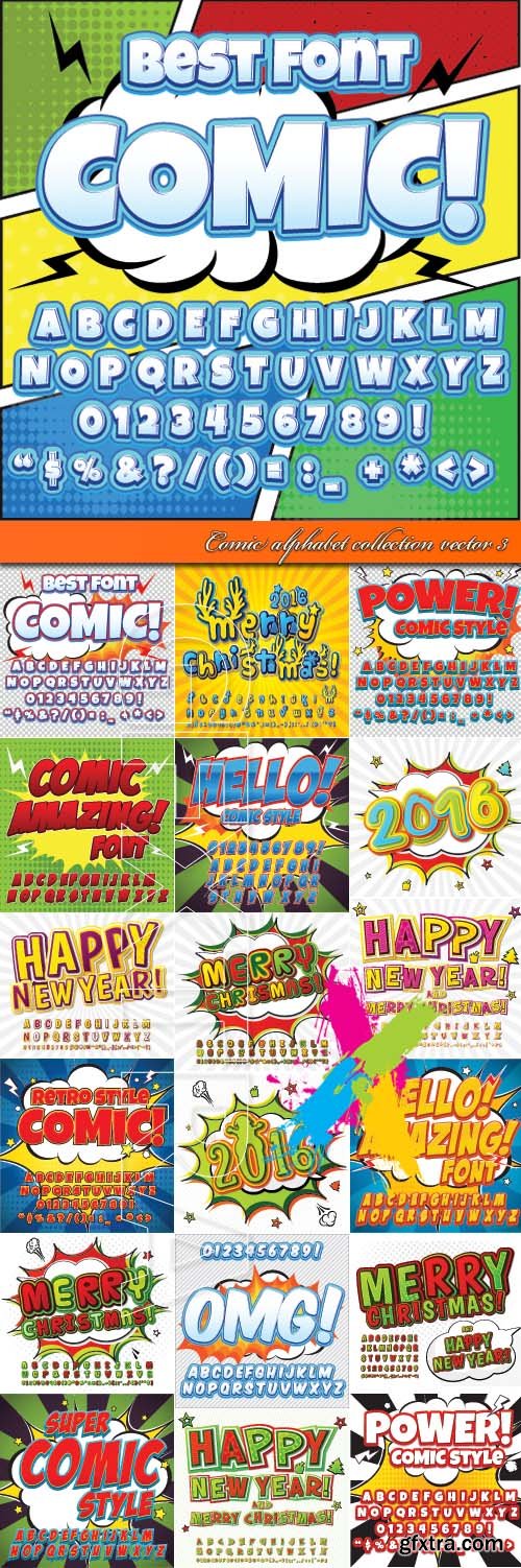 Comic alphabet collection vector 3