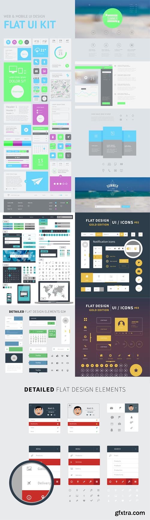 Clean Vector Flat Design UI Set For Webdesign