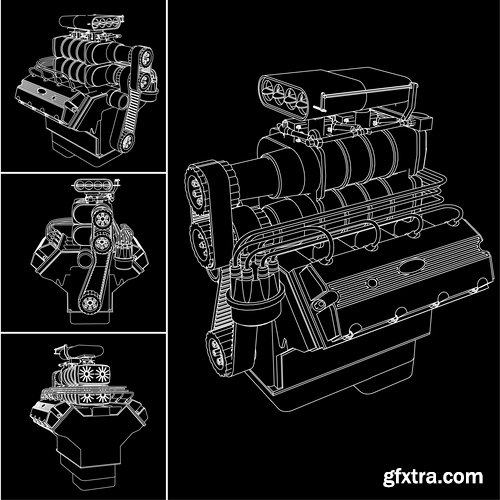 Collection of vector picture car icon theme engine cycle gas distribution 25 EPS