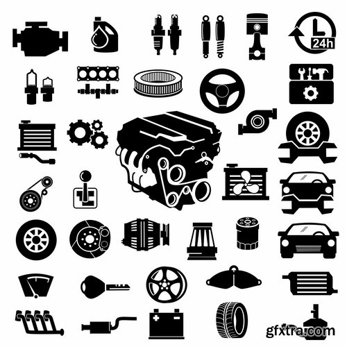 Collection of vector picture car icon theme engine cycle gas distribution 25 EPS