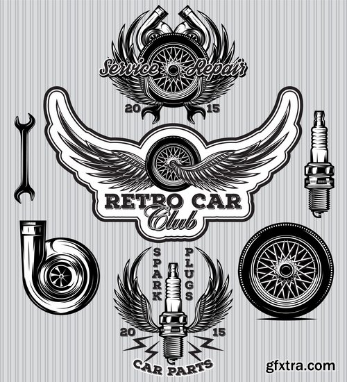 Collection of vector picture car icon theme engine cycle gas distribution 25 EPS