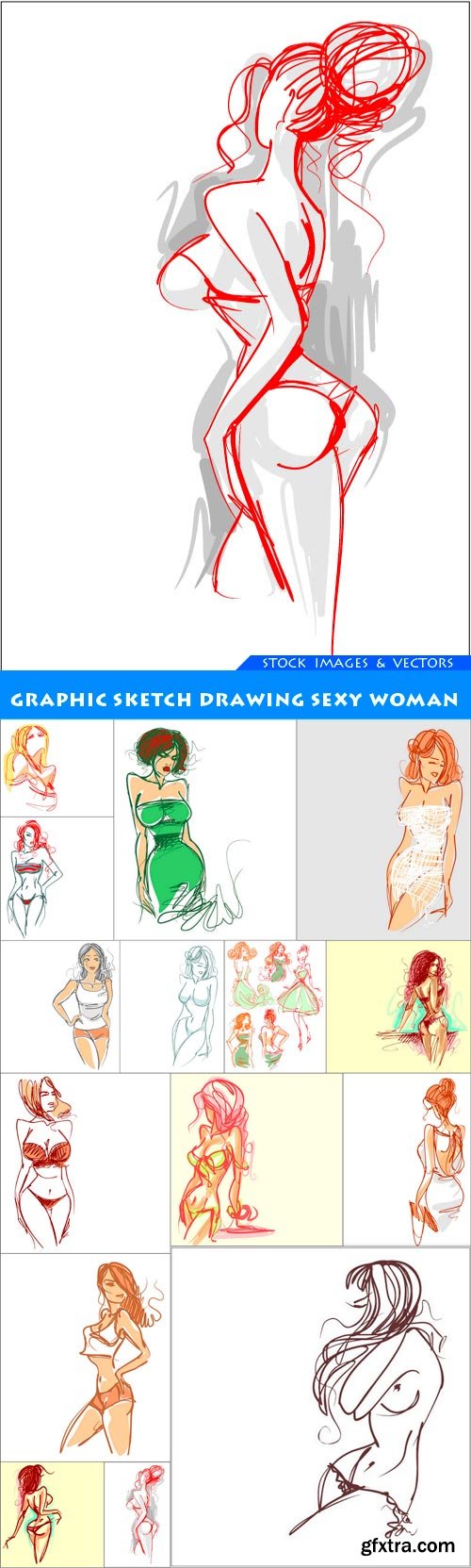 Graphic sketch drawing sexy woman 15X JPEG