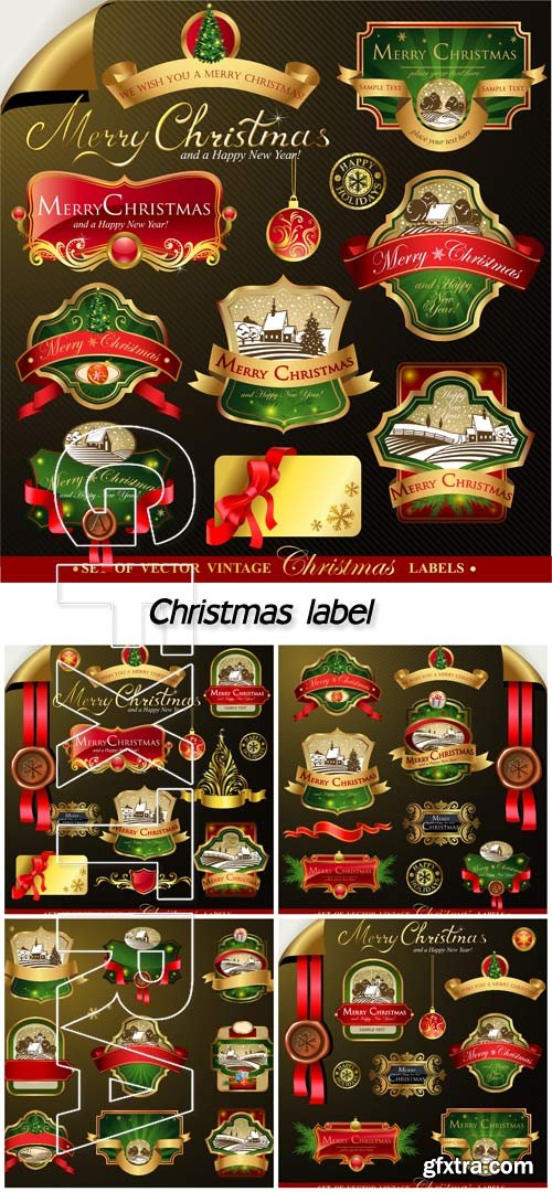 Christmas label with golden decor