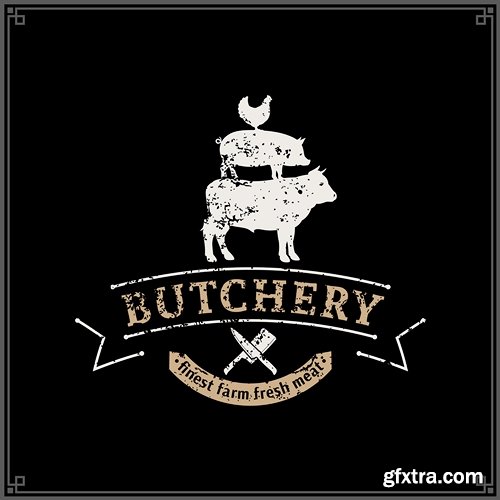 Butcher Shop Logo, Meat Label