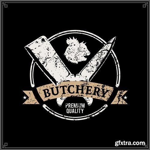 Butcher Shop Logo, Meat Label