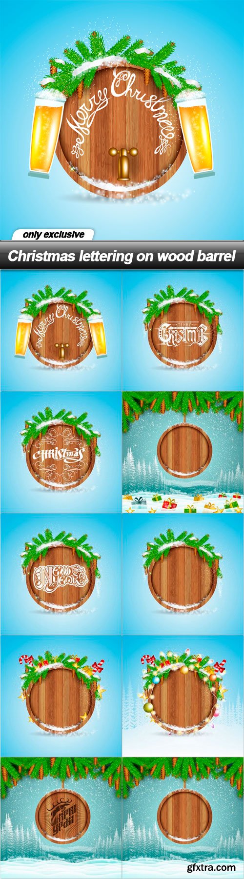 Christmas lettering on wood barrel - 10 EPS