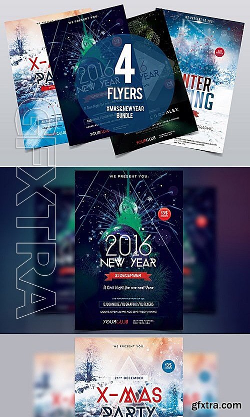 CM - Xmas & New Year Bundle 4 PSD Flyers 464046