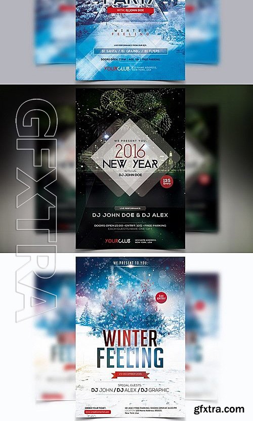 CM - Xmas & New Year Bundle 4 PSD Flyers 464046