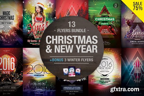 Creativemarket Christmas & New Year Flyers Bundle 464734