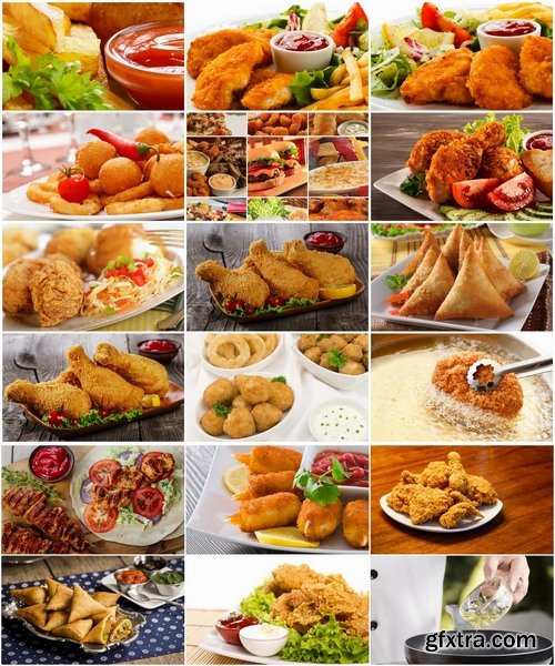 Collection of different food pancake fried chicken BBQ chicken fried potatoes 25 HQ Jpeg