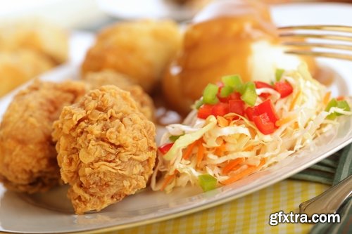 Collection of different food pancake fried chicken BBQ chicken fried potatoes 25 HQ Jpeg