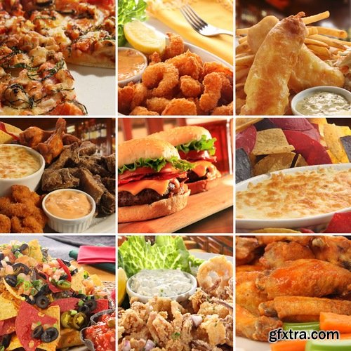 Collection of different food pancake fried chicken BBQ chicken fried potatoes 25 HQ Jpeg