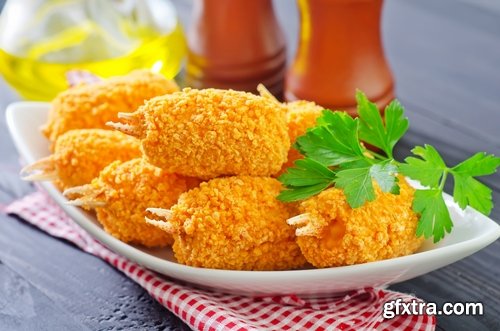 Collection of different food pancake fried chicken BBQ chicken fried potatoes 25 HQ Jpeg