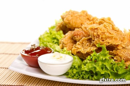 Collection of different food pancake fried chicken BBQ chicken fried potatoes 25 HQ Jpeg