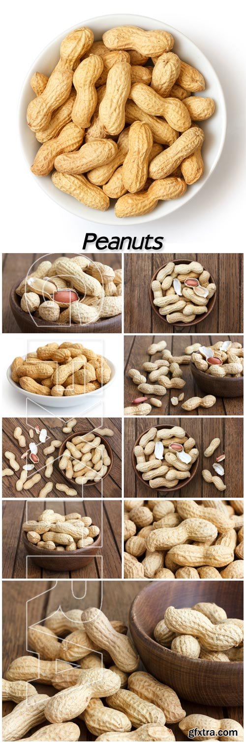 Peanuts, bowl with peanuts on wooden background