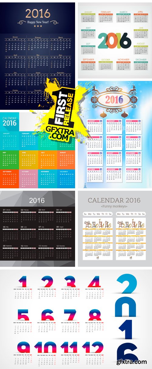 Amazing SS - 2016 Calendar Templates 3, 25xEPS