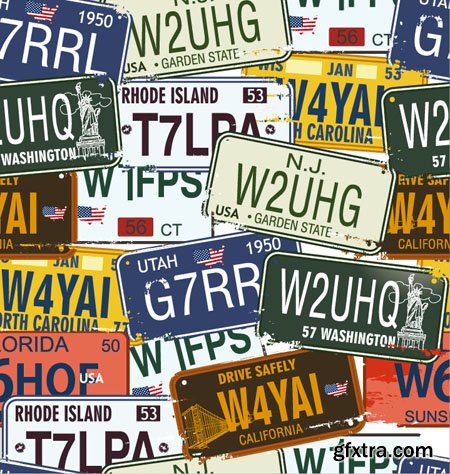 Vintage License Plates Vector Set